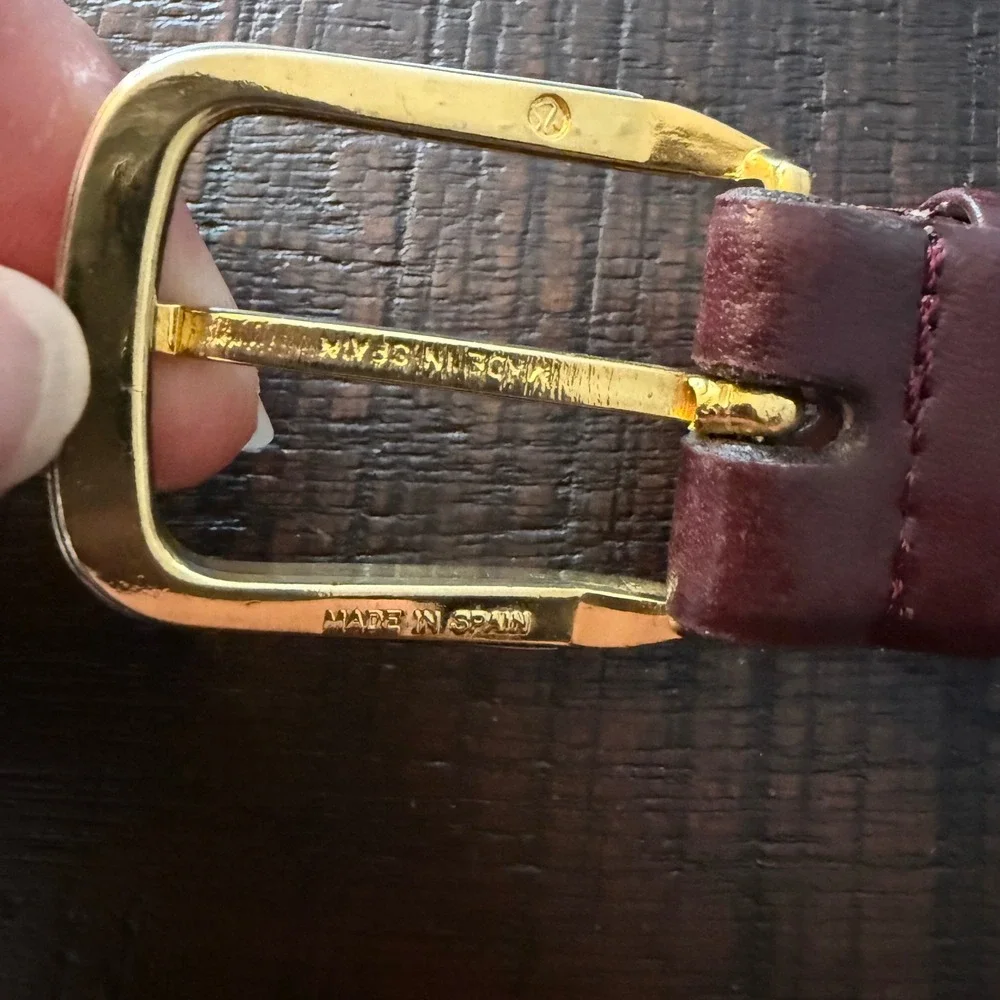 Christian Dior Belt 34 Burgundy Brown Vintage Split Leather Made in Spain 218585